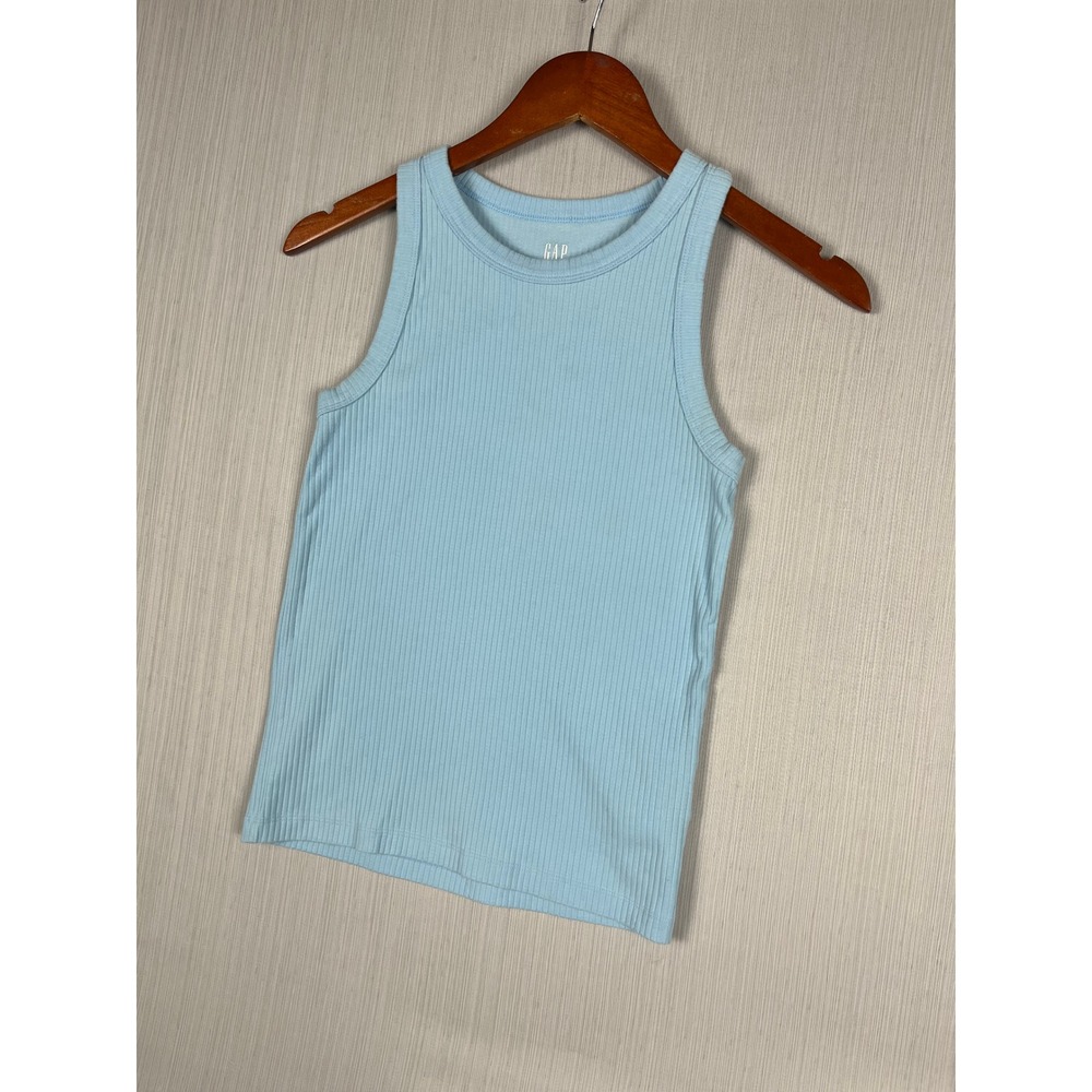 GAP High Neck‎ Ribbed Tank Womens XS Blue Sleeveless Basic Casual Rib Knit